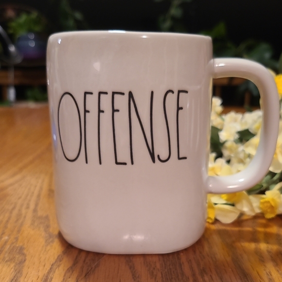 Other - Rae Dunn OFFENSE / DEFENSE Double Sided White Ceramic Mug